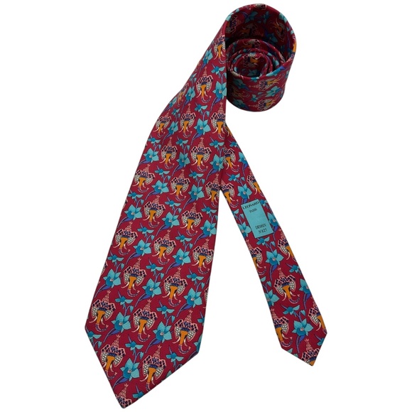 LEONARD Red/Blue Floral Art Silk LUXURY Tie ITALY - Picture 1 of 8